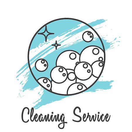 simsearch:400-08257628,k - Cleaning service company icon badge. Wash business label for banner template. Soap bubbles in round line icon with brush strokes on background. Fotografie stock - Microstock e Abbonamento, Codice: 400-08935599