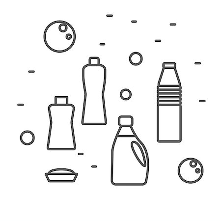 simsearch:400-08349229,k - Cleaning detergent supplies in modern line style. Vector illustration. Chemical products in household bottles. Fotografie stock - Microstock e Abbonamento, Codice: 400-08935604