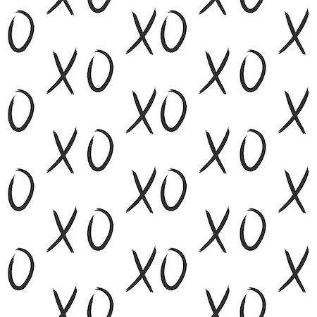 simsearch:400-08403491,k - XOXO hugs and kisses seamless pattern. Hand drawn trendy hipster black and white XO background. Ink grungy brush texture. Foto de stock - Super Valor sin royalties y Suscripción, Código: 400-08935606