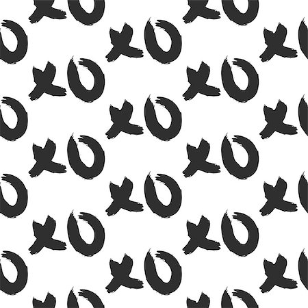 simsearch:400-08403491,k - XOXO hugs and kisses bold seamless pattern. Hand drawn trendy hipster black and white XO background. Ink grungy brush texture. Foto de stock - Super Valor sin royalties y Suscripción, Código: 400-08935607