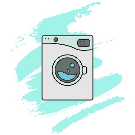 simsearch:400-05261154,k - Washing machine line icon sign. Outlined automatic washer symbol. Blue aqua brush strokes on background. Foto de stock - Super Valor sin royalties y Suscripción, Código: 400-08935600
