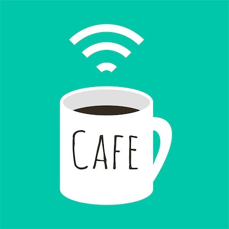 simsearch:400-07570955,k - Wifi cafe vector illustration. A cup of coffee and wi fi sign. Internet free zone sign in flat style. Stock Photo - Budget Royalty-Free & Subscription, Code: 400-08935614