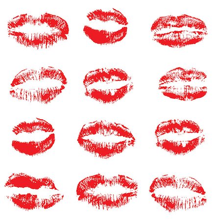 red lipstick art - vector illustration of a set of lipstick kisses. Colorful imprints of real red lipstick textures. Can be used for design of fabric print; wrapping paper or romantic greeting cards. Stock Photo - Budget Royalty-Free & Subscription, Code: 400-08935645