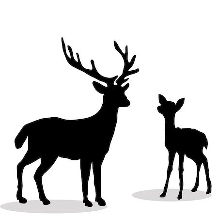 simsearch:400-08936779,k - Black silhouette  Deer and Fawn white background. Vector illustration Photographie de stock - Aubaine LD & Abonnement, Code: 400-08935670