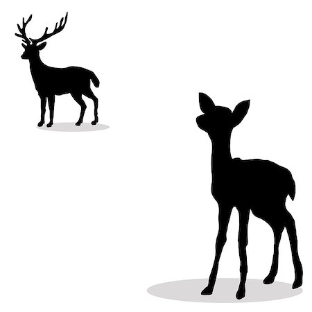 simsearch:400-08936779,k - Black silhouette  Deer and Fawn white background. Vector illustration Photographie de stock - Aubaine LD & Abonnement, Code: 400-08935672