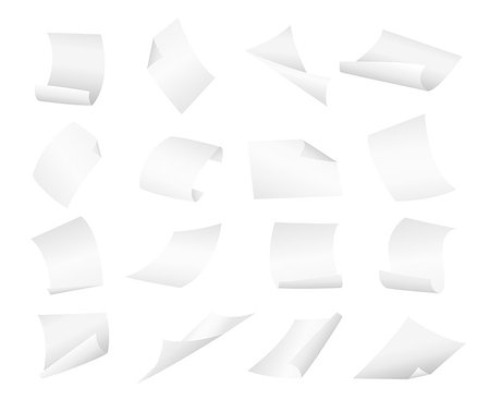 simsearch:400-08613337,k - Blank paper sheets falling down. Illustration on white background.Flying blank paper sheets with curved corner. Vector page on white background illustration Stock Photo - Budget Royalty-Free & Subscription, Code: 400-08935826