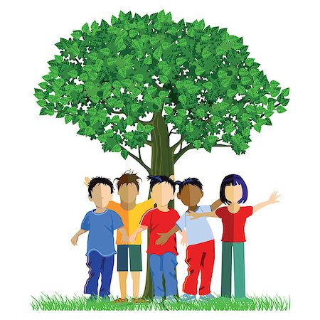 simsearch:400-05352235,k - Happy children around a tree illustration Photographie de stock - Aubaine LD & Abonnement, Code: 400-08935856