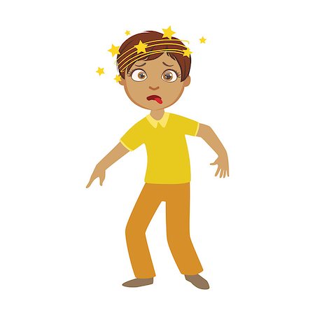 Boy And Dizziness,Sick Kid Feeling Unwell Because Of The Sickness, Part Of Children And Health Problems Series Of Illustrations. Young Teenager Ill Cute Cartoon Character With Illness Symptoms. Stock Photo - Budget Royalty-Free & Subscription, Code: 400-08935893