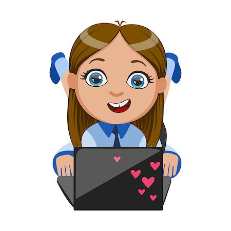 Girl Chatting On Her Lap Top, Part Of Kids And Modern Gadgets Series Of Vector Illustrations. Smiling Kid Addicted To Electronic Devices, Active Internet Technologies User. Photographie de stock - Aubaine LD & Abonnement, Code: 400-08935933
