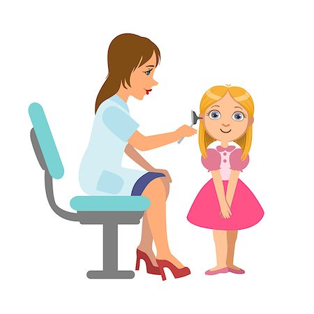 ear infection - Otolaryngologist Checking Hearing Of A Little Girl, Part Of Kids Taking Health Exam Series Of Illustrations. Child On Appointment With A Doctor Going Through Medical Checkup. Stock Photo - Budget Royalty-Free & Subscription, Code: 400-08935985