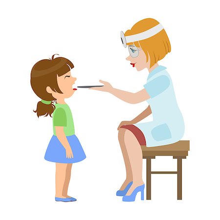 simsearch:400-08935984,k - Therapist Checking Throat Of A Little Girl, Part Of Kids Taking Health Exam Series Of Illustrations. Child On Appointment With A Doctor Going Through Medical Checkup. Stock Photo - Budget Royalty-Free & Subscription, Code: 400-08935987
