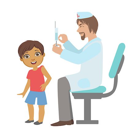 simsearch:400-08935984,k - Pediatrician Doing A Vaccination To Little Boy, Part Of Kids Taking Health Exam Series Of Illustrations. Child On Appointment With A Doctor Going Through Medical Checkup. Stock Photo - Budget Royalty-Free & Subscription, Code: 400-08935980