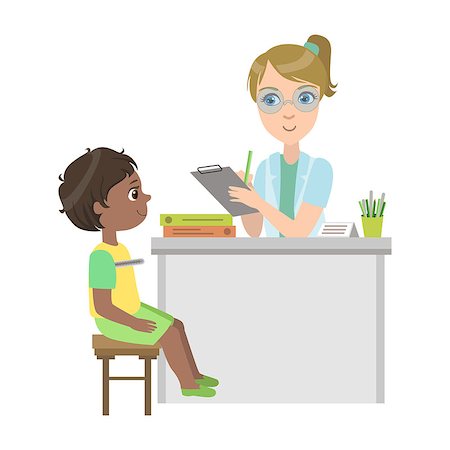 simsearch:400-08935984,k - Pediatrician Measuring Temperature Of Little Boy, Part Of Kids Taking Health Exam Series Of Illustrations. Child On Appointment With A Doctor Going Through Medical Checkup. Stock Photo - Budget Royalty-Free & Subscription, Code: 400-08935982