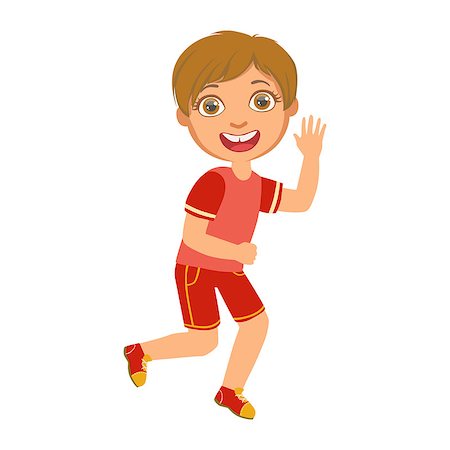 Little boy running in a red shirt and shorts and smiling, a colorful character isolated on a white background Stock Photo - Budget Royalty-Free & Subscription, Code: 400-08936005