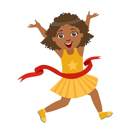 simsearch:400-06106713,k - Happy girl run to the finish line first in yellow dress, a colorful character isolated on a white background Stock Photo - Budget Royalty-Free & Subscription, Code: 400-08936007