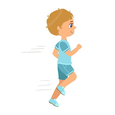 simsearch:400-06106713,k - Little boy running in a blue shirt and shorts and smiling, a colorful character isolated on a white background Stock Photo - Budget Royalty-Free & Subscription, Code: 400-08936001