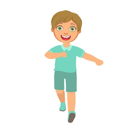 simsearch:400-06106713,k - Little boy running in a blue shirt and shorts and smiling, front view, a colorful character isolated on a white background Stock Photo - Budget Royalty-Free & Subscription, Code: 400-08936002
