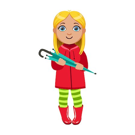 Girl In Red Coat With Umbrella, Kid In Autumn Clothes In Fall Season Enjoyingn Rain And Rainy Weather, Splashes And Puddles. Cute Cheerful Child In Warm Clothing Having Fun Outdoors Vector Illustration. Stock Photo - Budget Royalty-Free & Subscription, Code: 400-08936014