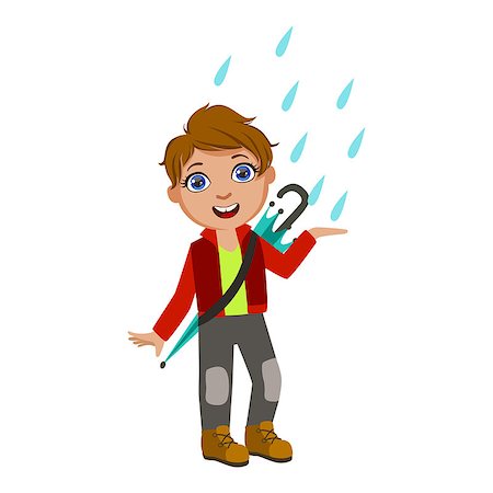 rain drop and children - Boy In Red Jacket Catching Raindrops, Kid In Autumn Clothes In Fall Season Enjoyingn Rain And Rainy Weather, Splashes And Puddles. Cute Cheerful Child In Warm Clothing Having Fun Outdoors Vector Illustration. Stock Photo - Budget Royalty-Free & Subscription, Code: 400-08936023