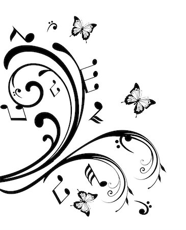 simsearch:400-07486457,k - vector illustration of swirls with musical notes and butterflies Stock Photo - Budget Royalty-Free & Subscription, Code: 400-08936082