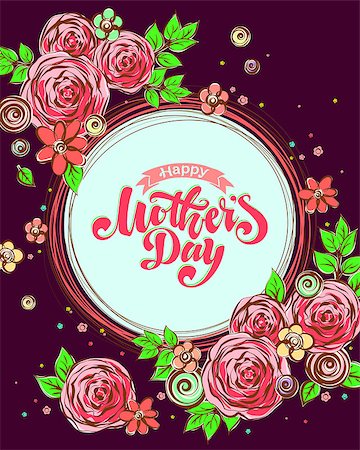 simsearch:400-08779771,k - Lettering Happy Mothers Day beautiful greeting card. Bright vector illustration with flowers. Stock Photo - Budget Royalty-Free & Subscription, Code: 400-08936093