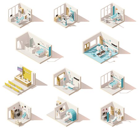 Vector isometric low poly hospital rooms set Stock Photo - Budget Royalty-Free & Subscription, Code: 400-08936109