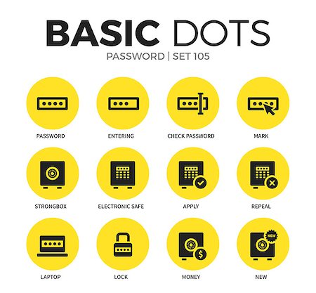 simsearch:400-08919372,k - Password flat icons set with mark, lock and strongbox isolated vector illustration on white Stock Photo - Budget Royalty-Free & Subscription, Code: 400-08936218