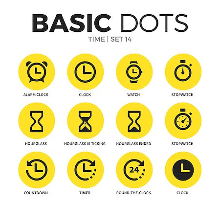 Time flat icons set with clock, watch and stopwatch isolated vector illustration on white Stock Photo - Budget Royalty-Free & Subscription, Code: 400-08936237