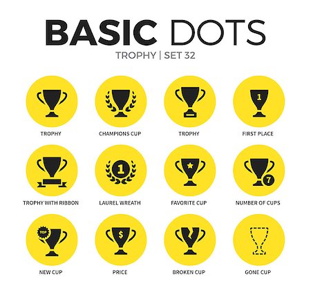 Trophy flat icons set with champions cup, price, first place and trophy isolated vector illustration on white Stock Photo - Budget Royalty-Free & Subscription, Code: 400-08936242