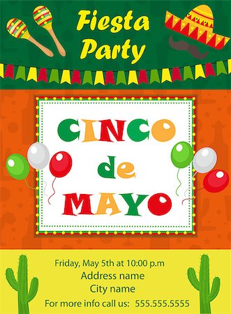 simsearch:400-08973915,k - Cinco de Mayo invitation template, flyer. Mexican holiday postcard. Vector illustration Stockbilder - Microstock & Abonnement, Bildnummer: 400-08936306