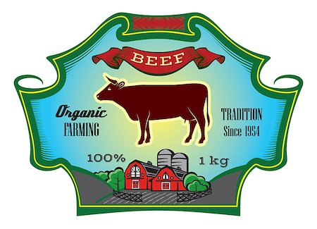 simsearch:400-09114224,k - Label for packing beef with cow. Vector color illustration Stock Photo - Budget Royalty-Free & Subscription, Code: 400-08936318