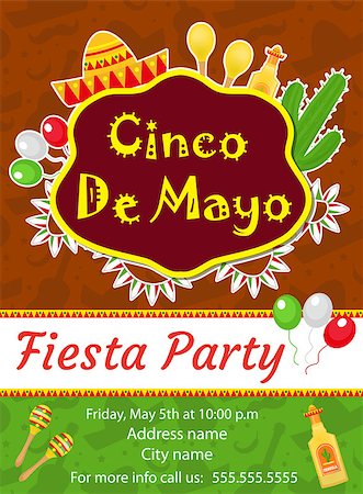 simsearch:400-08973915,k - Cinco de Mayo invitation template, flyer. Mexican holiday postcard. Vector illustration Stockbilder - Microstock & Abonnement, Bildnummer: 400-08936311