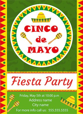 simsearch:400-08973915,k - Cinco de Mayo invitation template, flyer. Mexican holiday postcard. Vector illustration Stockbilder - Microstock & Abonnement, Bildnummer: 400-08936312