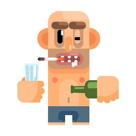 simsearch:400-05692436,k - Unshaved Alcoholic With Rotten Teeth, Revolting Homeless Person, Dreg Of Society, Pixelated Simplified Male Vagabond Character. Scary And Disgusting Outcast Addict Isolated Vector Flat Icon. Foto de stock - Super Valor sin royalties y Suscripción, Código: 400-08936430