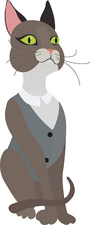 simsearch:400-09032515,k - Gray cartoon cat in waistcoat on a white background Foto de stock - Royalty-Free Super Valor e Assinatura, Número: 400-08936637