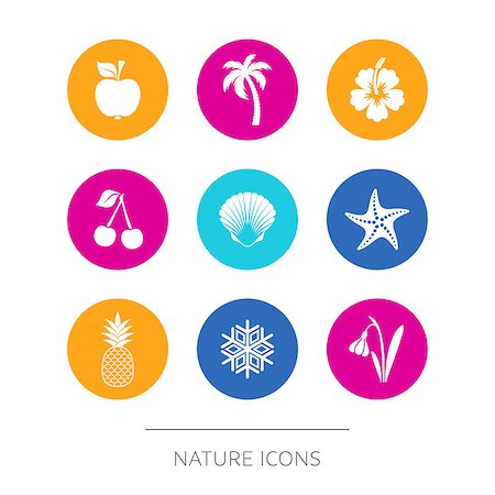 Simple modern nature icons collection round buttons Stock Photo - Budget Royalty-Free & Subscription, Code: 400-08936641
