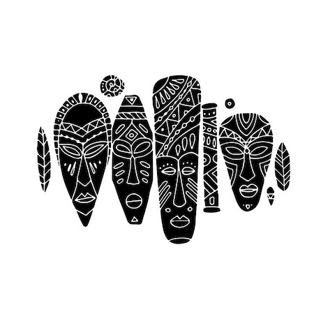 Tribal mask ethnic set, sketch for your design. Vector illustration Stock Photo - Budget Royalty-Free & Subscription, Code: 400-08936854