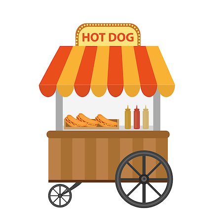 people eating hot dogs - Hot dog  street shop, cart. icon flat, cartoon style. Fast food concept isolated on white background. Vector illustration, clip-art Stock Photo - Budget Royalty-Free & Subscription, Code: 400-08937085