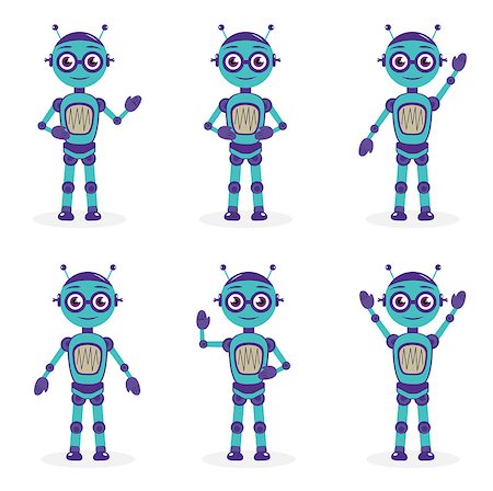 Cartoon mascot robot, robot character. Robot in different poses. Robot mascot logo. Vector illustration Stock Photo - Budget Royalty-Free & Subscription, Code: 400-08937108
