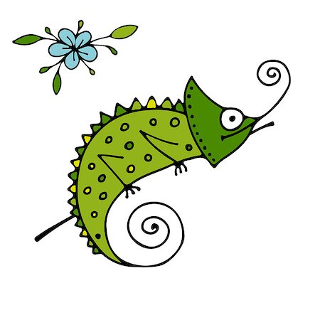 simsearch:400-08931037,k - Chameleon cartoon, sketch for your design. Vector illustration Photographie de stock - Aubaine LD & Abonnement, Code: 400-08937132