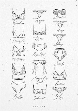Poster classic underwear in vintage style drawing with lines Stock Photo - Budget Royalty-Free & Subscription, Code: 400-08937176