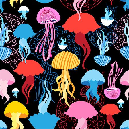 simsearch:400-08620181,k - Seamless marine bright pattern with multi-colored jellyfish Stockbilder - Microstock & Abonnement, Bildnummer: 400-08937249