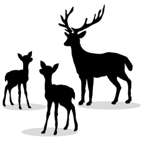 simsearch:400-08936779,k - Deer family silhouette black on white background. Vector illustration Photographie de stock - Aubaine LD & Abonnement, Code: 400-08937253