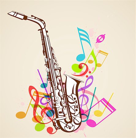 party sax images - Abstract background with music notes and saxophone Stock Photo - Budget Royalty-Free & Subscription, Code: 400-08937431