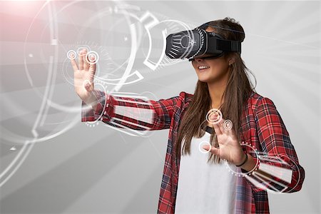 simsearch:400-08621230,k - Woman Using Virtual Reality Headset Foto de stock - Super Valor sin royalties y Suscripción, Código: 400-08938152