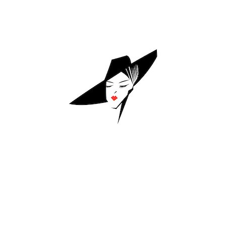 simsearch:400-07466197,k - Vector symbol of the head of a beautiful female lady in a hat on white Stock Photo - Budget Royalty-Free & Subscription, Code: 400-08938481