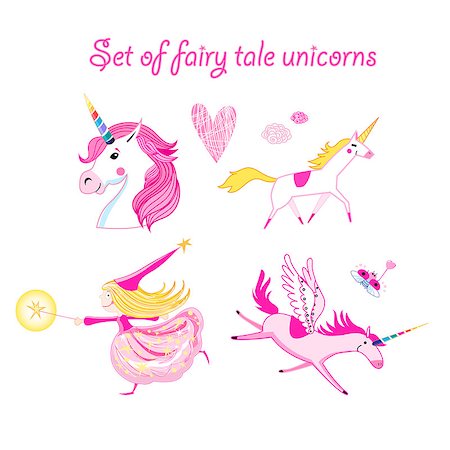 drawing of a diamond - Vector illustration set of unicorns and magic on a white background Stock Photo - Budget Royalty-Free & Subscription, Code: 400-08938514