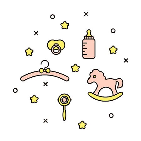 pacifier icon - Cute baby line icon vector illustration. Soft pink rack, rocking horse, stars and baby bottle objects on white. Stock Photo - Budget Royalty-Free & Subscription, Code: 400-08938614