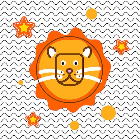 simsearch:400-08919868,k - Cute lion head t-shirt vector print design. Tee design on wavy background for kid apparel. Foto de stock - Royalty-Free Super Valor e Assinatura, Número: 400-08938629