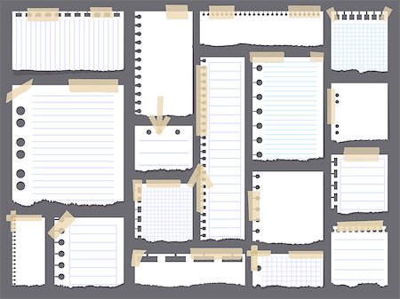 simsearch:400-06924810,k - Notebook papers with torn, ripped edge vector set attached with sticky tape on grey background . Ripped paper page, empty damaged rip paper illustration. Realistic vector illustration Stock Photo - Budget Royalty-Free & Subscription, Code: 400-08938755